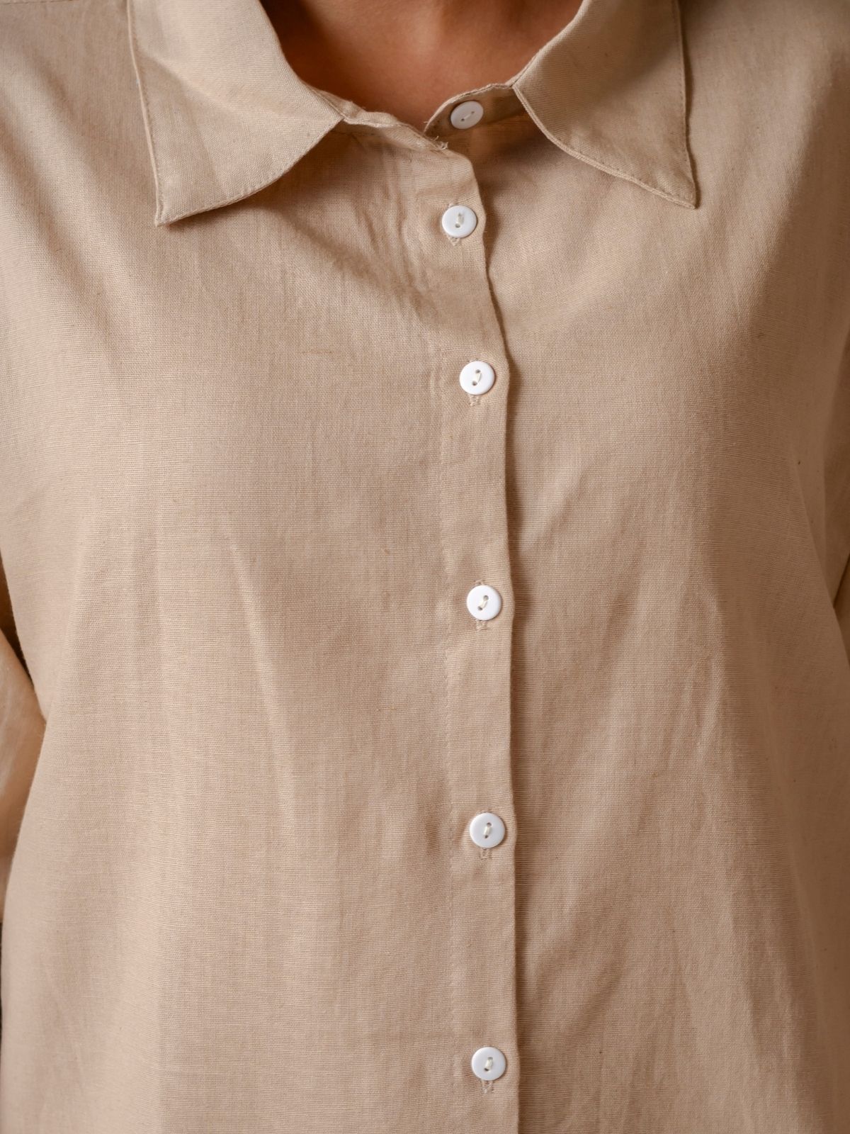 Beige Cotton bell Sleeves Shirts