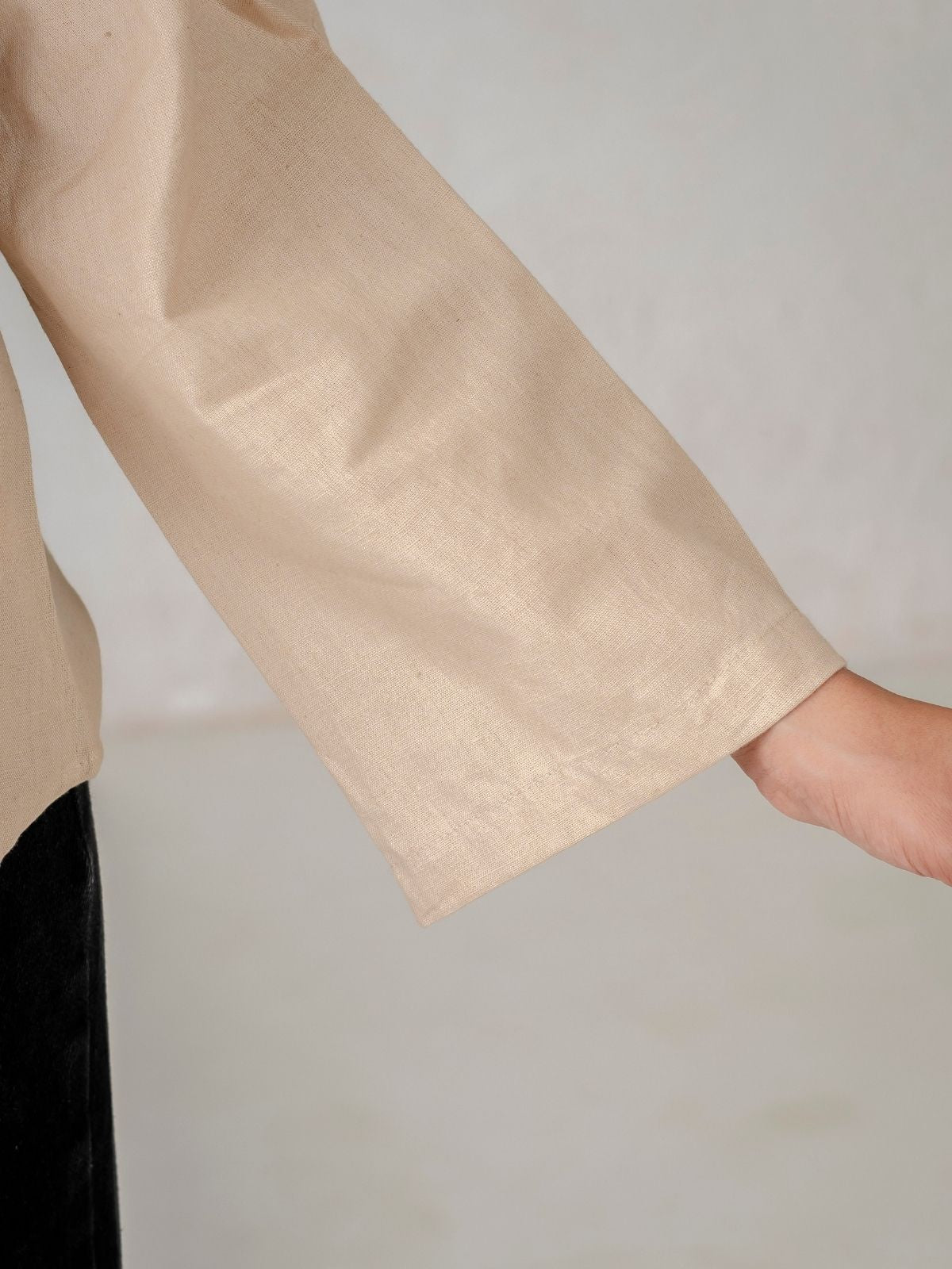 Beige Cotton bell Sleeves Shirts