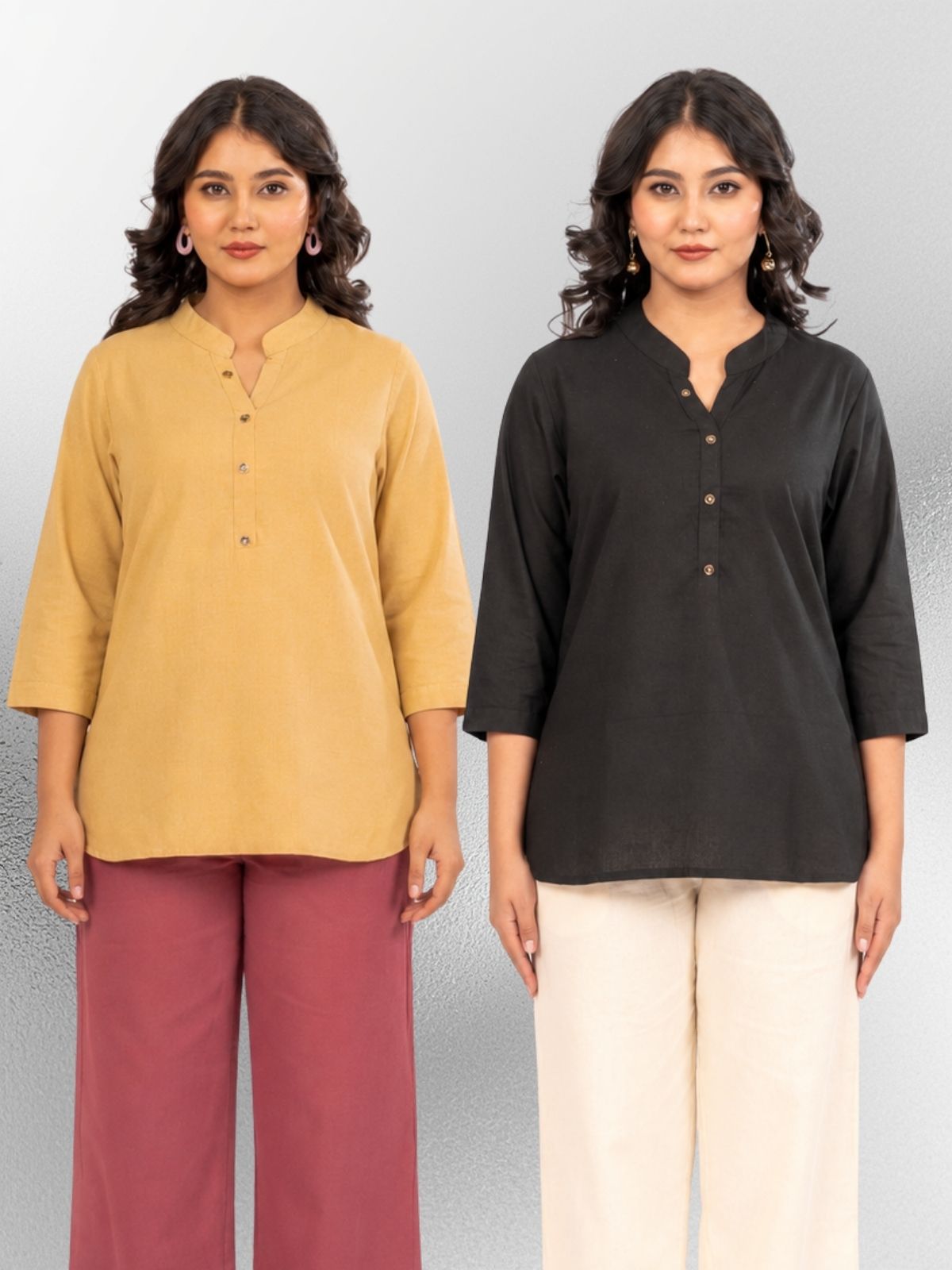 Beige & Black Cotton Comfort Tops Combo