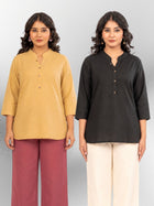 Beige & Black Cotton Comfort Tops Combo