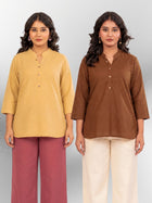 Beige & Brown Cotton Comfort Tops Combo