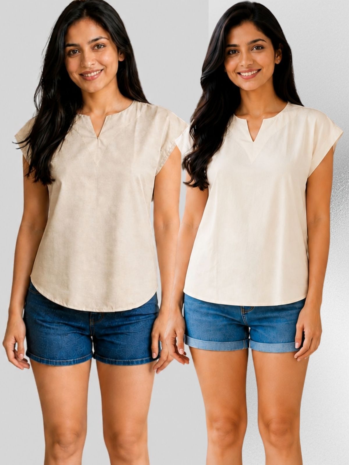 Beige & Cream Cotton Blends Tops Combo