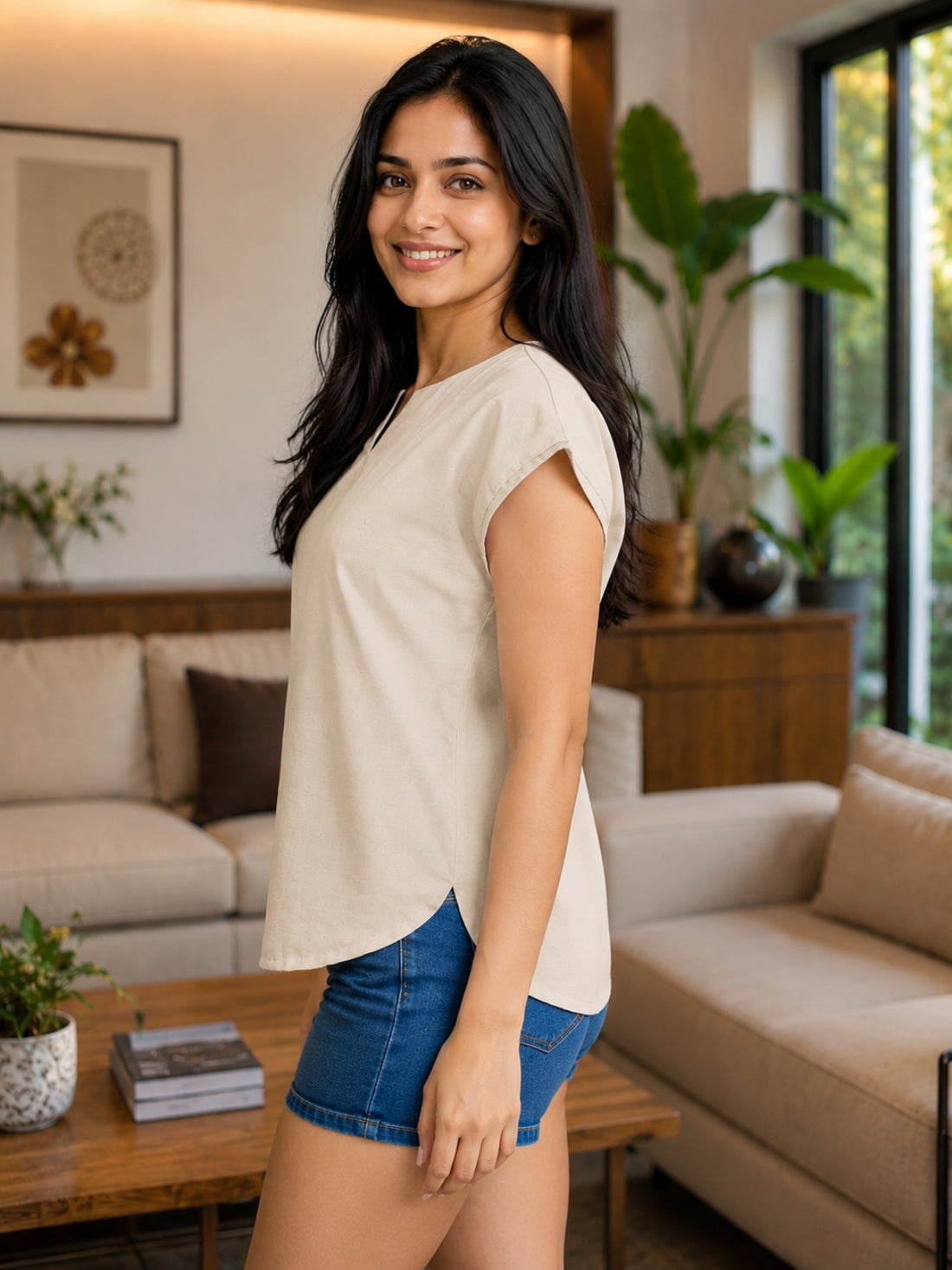 Beige Cotton Blends Top
