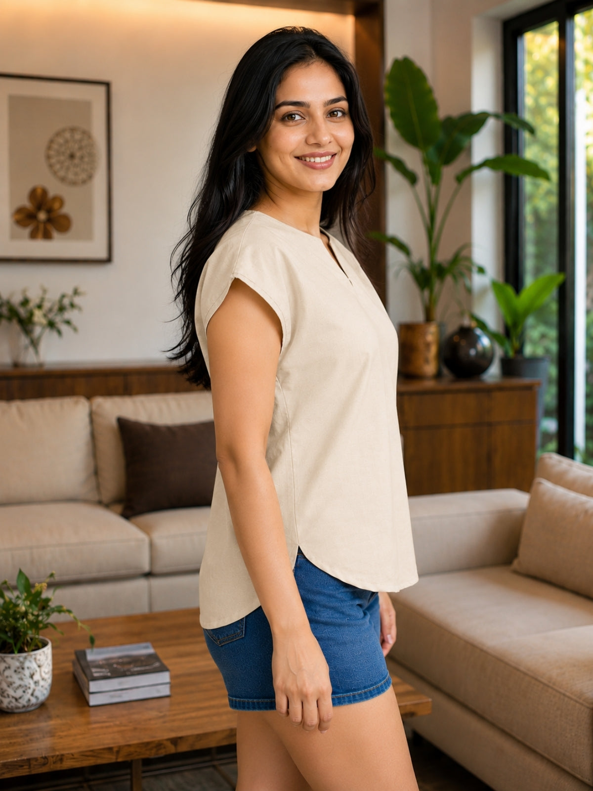 Beige Cotton Blends Top