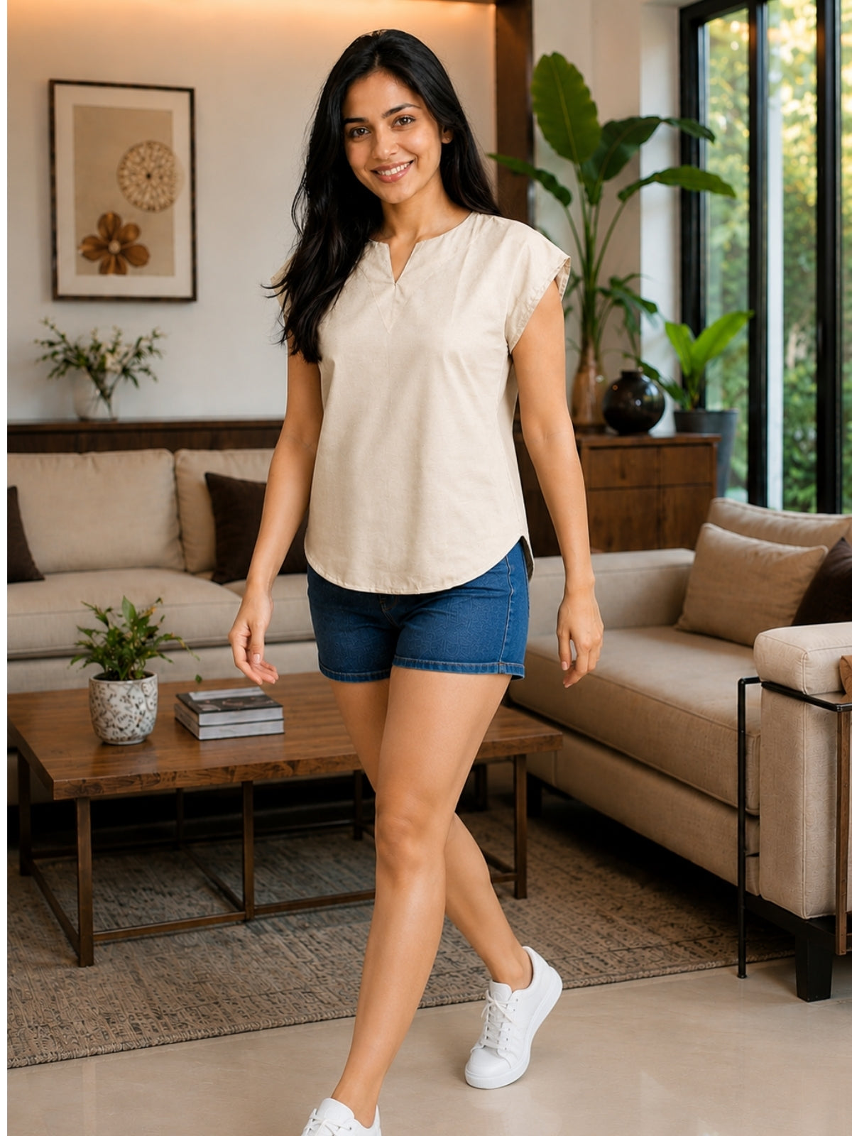Beige Cotton Blends Top