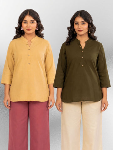 Beige & Mehndi Cotton Comfort Tops Combo