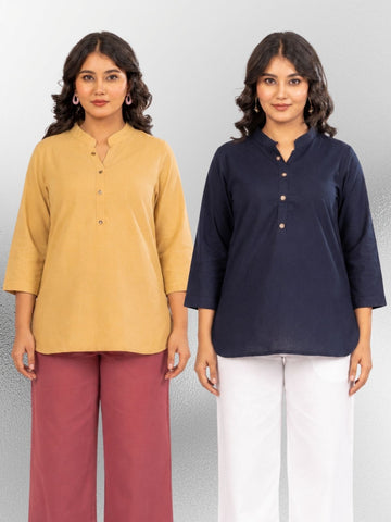 Beige & NavyBlue Cotton Comfort Tops Combo