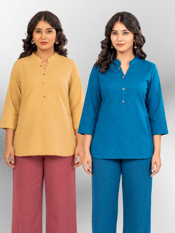 Beige & Turquoise Cotton Comfort Tops Combo
