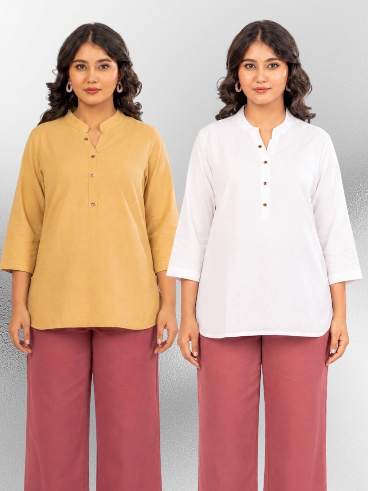 Beige & White Cotton Comfort Tops Combo