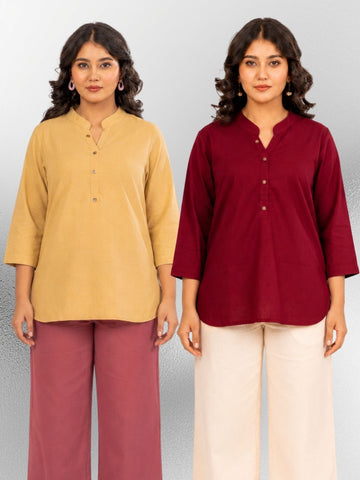 Beige & Wine Cotton Comfort Tops Combo