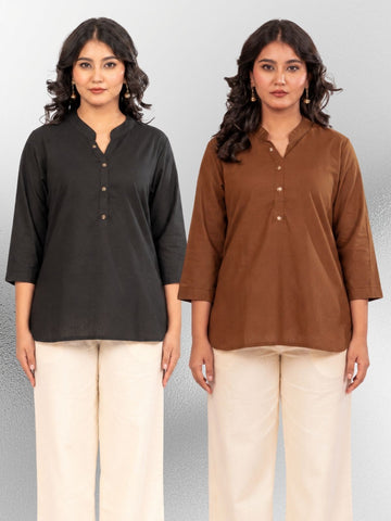 Black & Brown Cotton Comfort Tops Combo