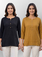 Women Black & Camel Rayon Short Kurti