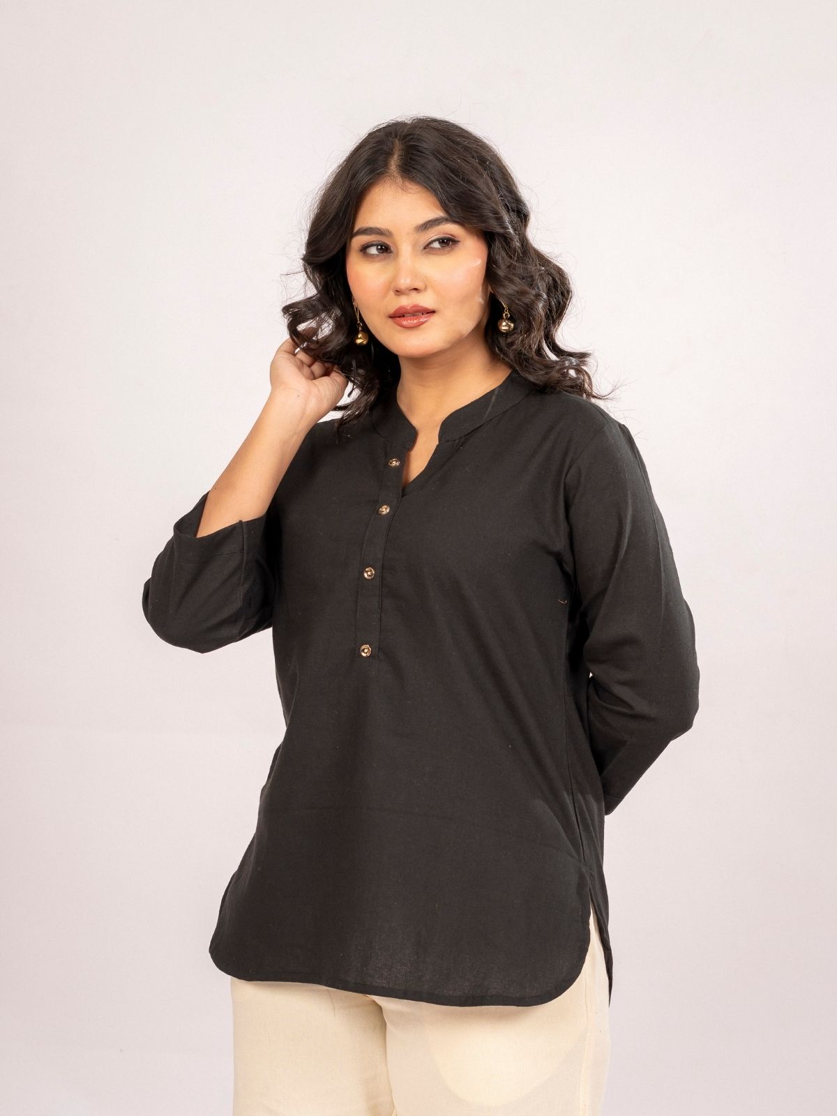 Black Cotton Comfort Tops