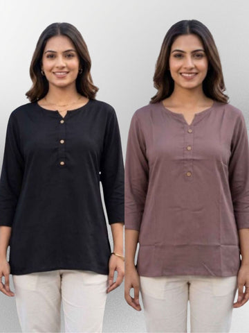 Women Black & Coffee Rayon Short Kurti