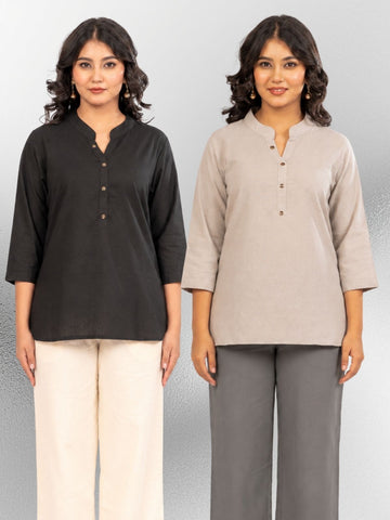 Black & Grey Cotton Comfort Tops Combo