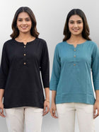 Women Black & Light Grey Rayon Short Kurti