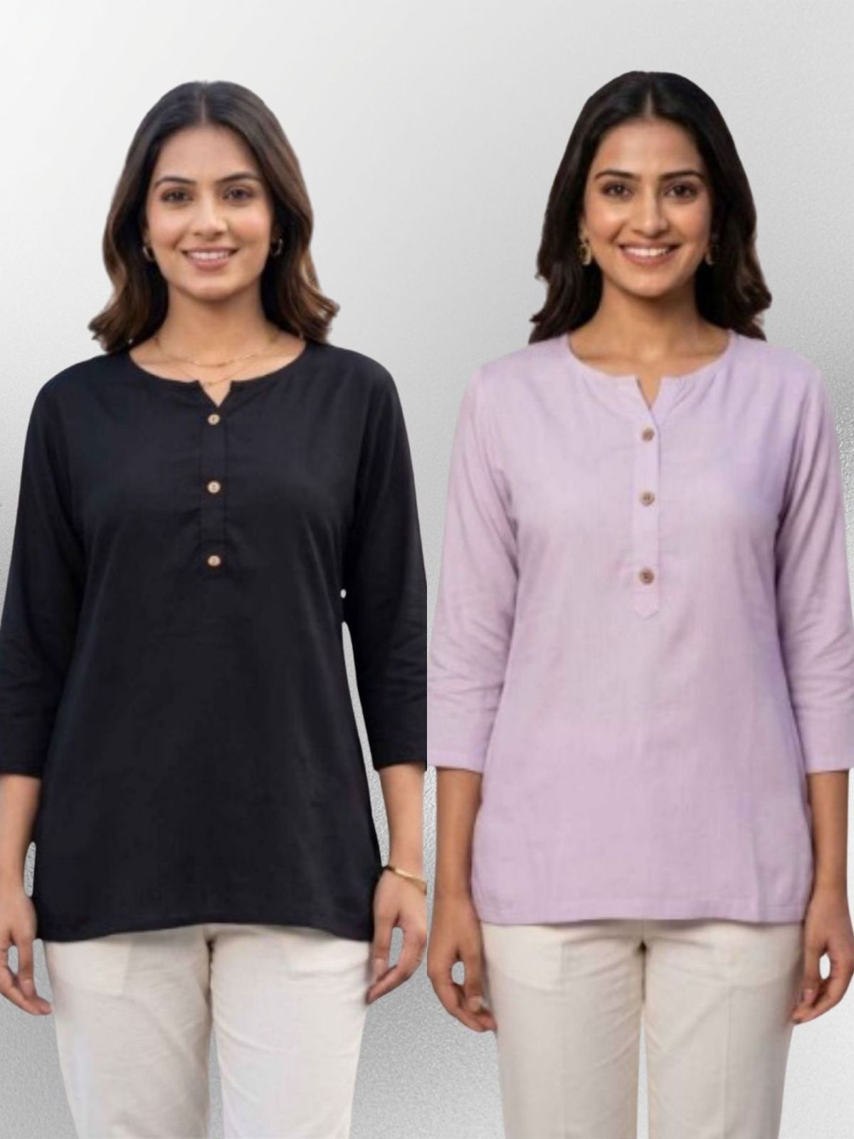 Women Black & Light Purple Rayon Short Kurti