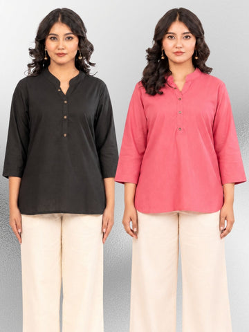 Black & MauvePink Cotton Comfort Tops Combo