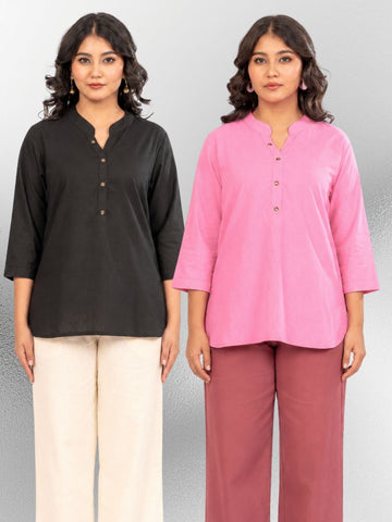 Black & Pink Cotton Comfort Tops Combo