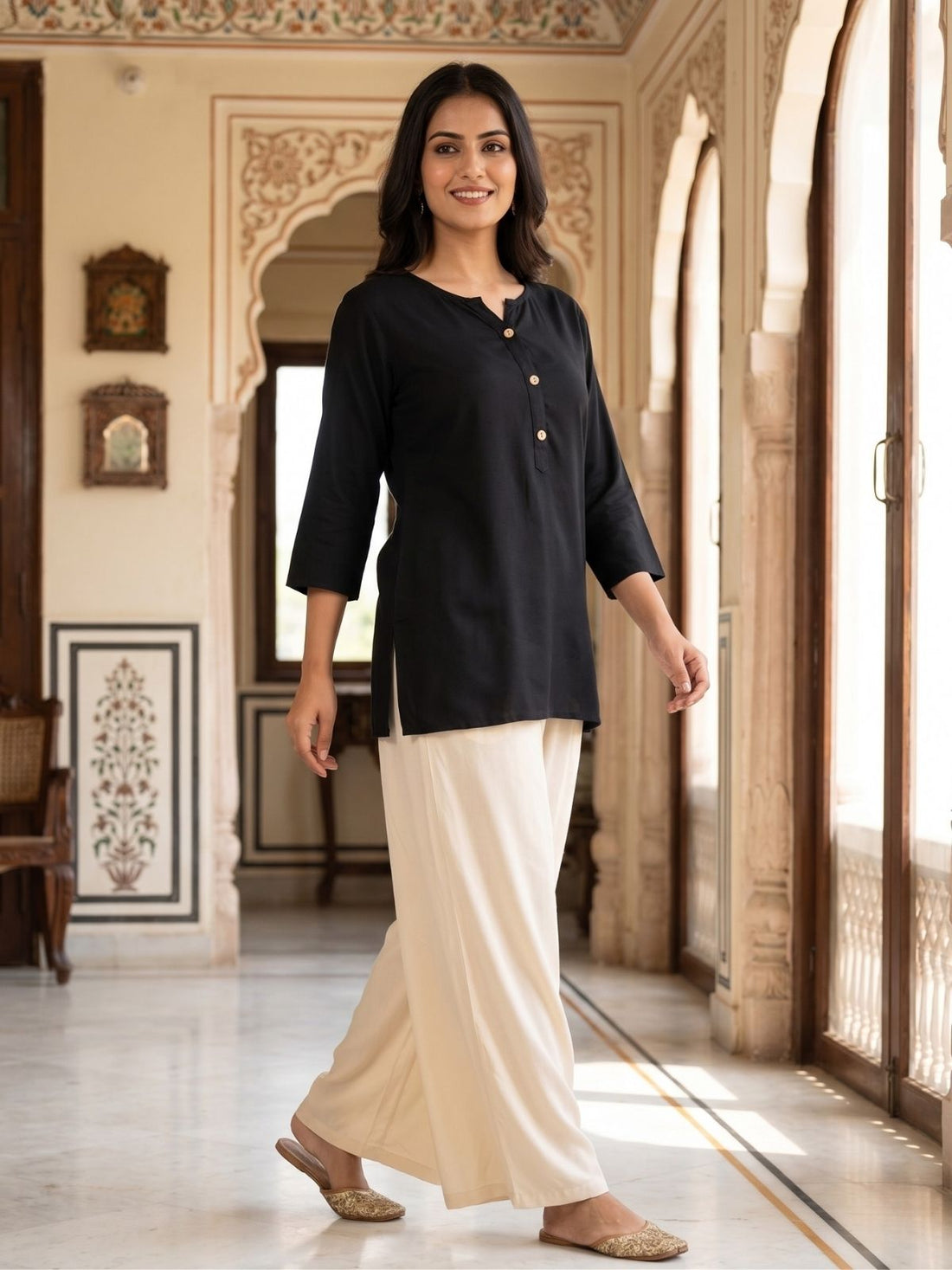 Women Black Rayon Short Kurti