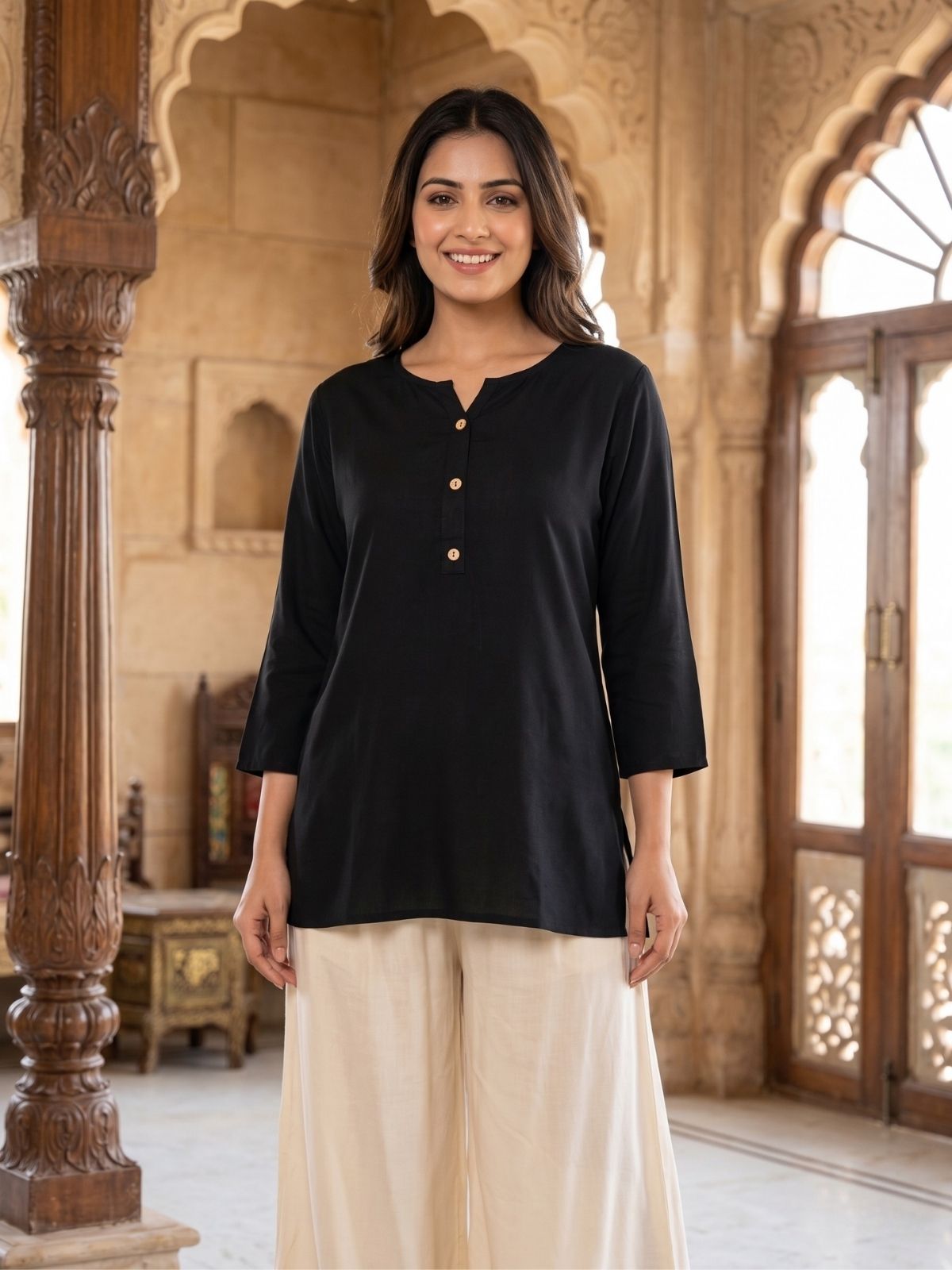Women Black Rayon Short Kurti