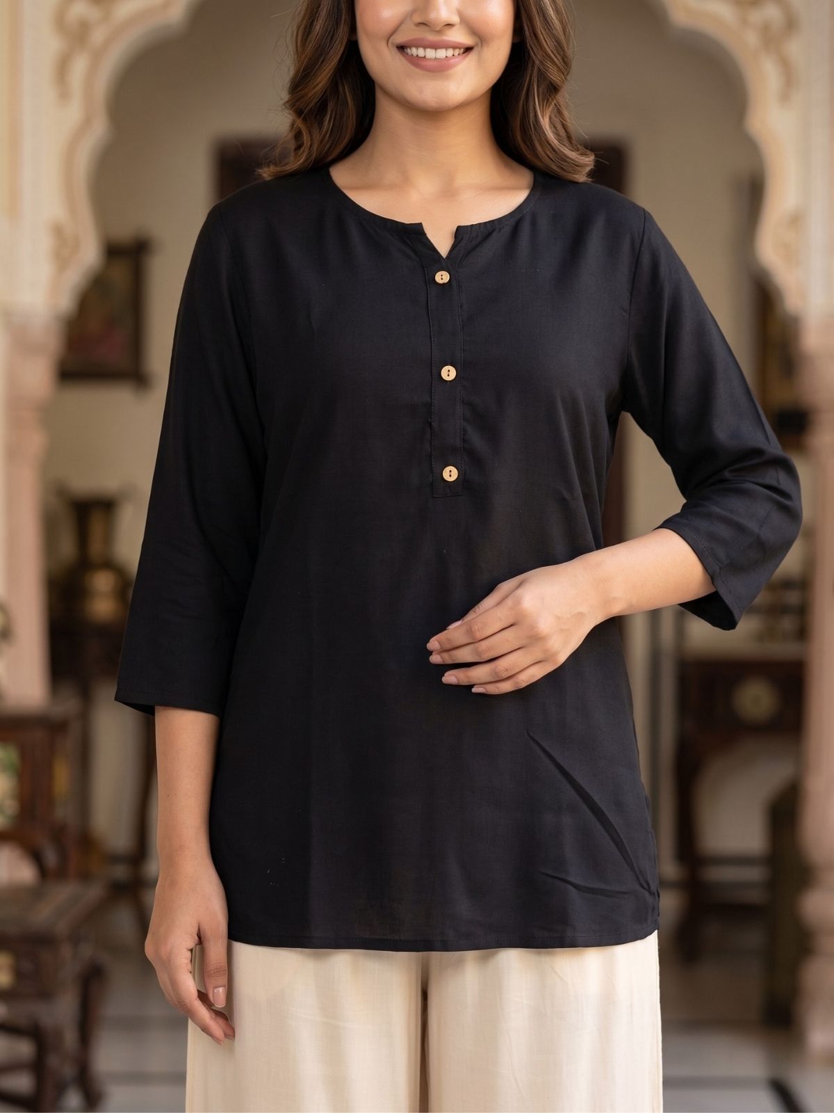 Women Black Rayon Short Kurti