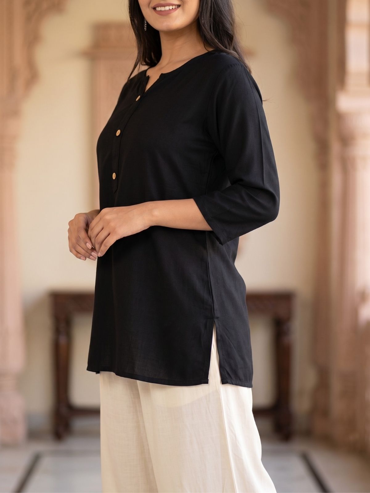 Women Black Rayon Short Kurti