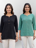 Women Black & SeaGreen Rayon Short Kurti