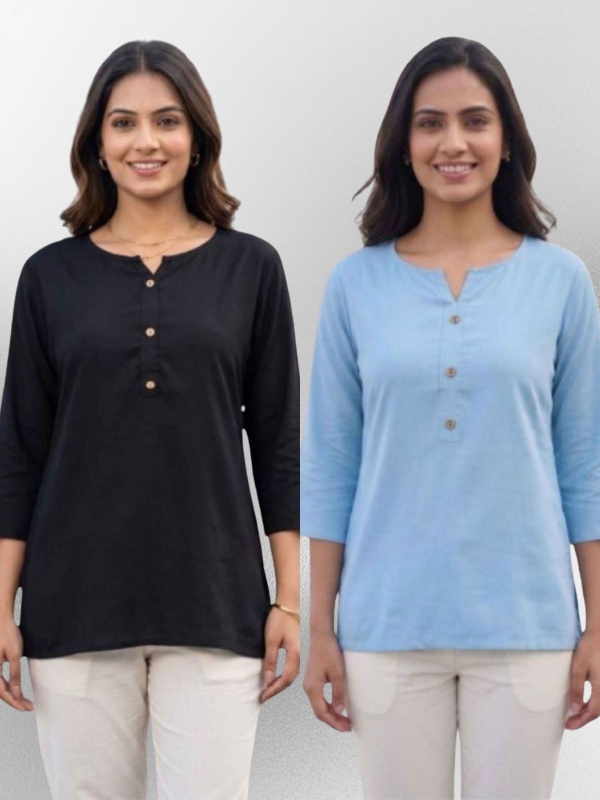 Women Black & SkyBlue Rayon Short Kurti