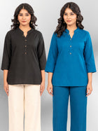 Black & Turquoise Cotton Comfort Tops Combo