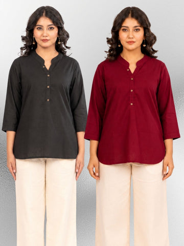 Black & Wine Cotton Comfort Tops Combo
