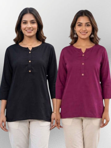 Women Black & Wine Rayon Short Kurti