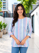 Blue Rainbow Stripe Cotton Shirts