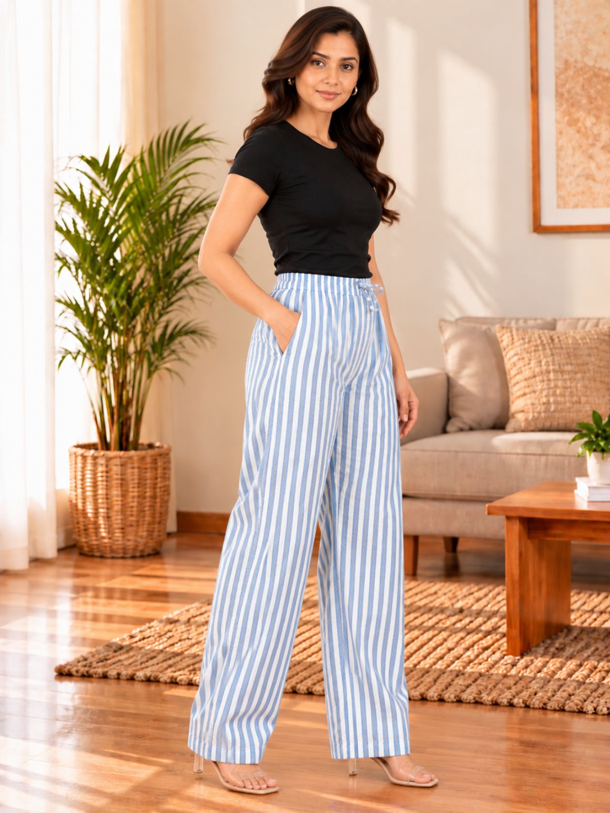 Blue Cotton Stripe Payjama Pants