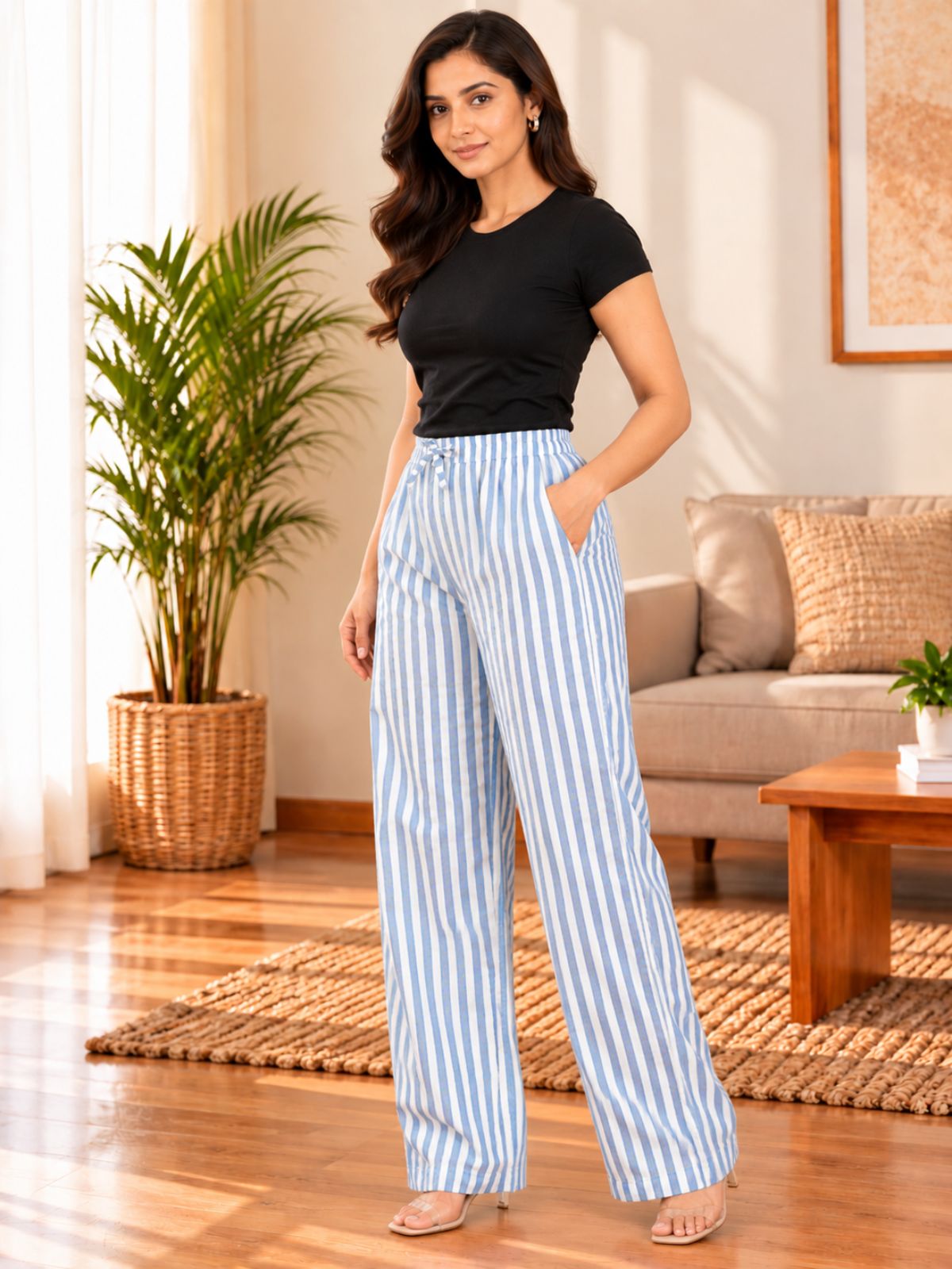 Blue Cotton Stripe Payjama Pants