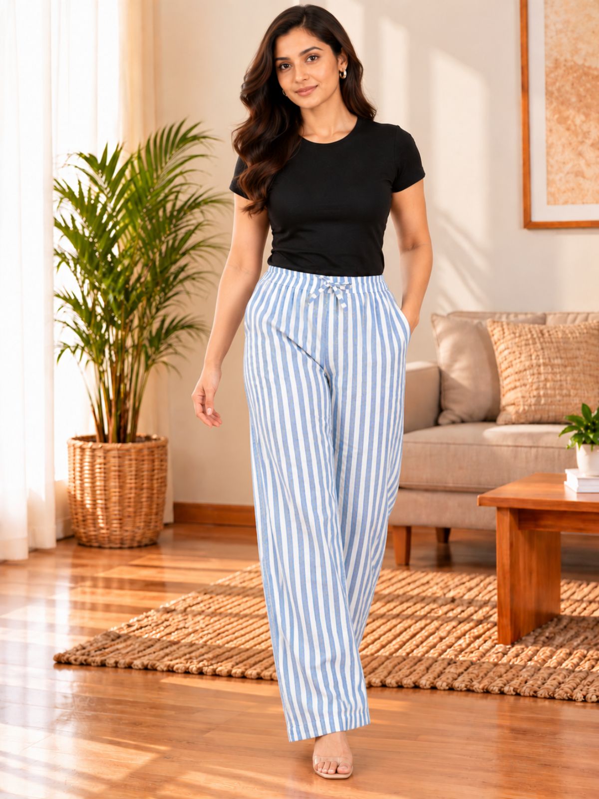 Blue Cotton Stripe Payjama Pants
