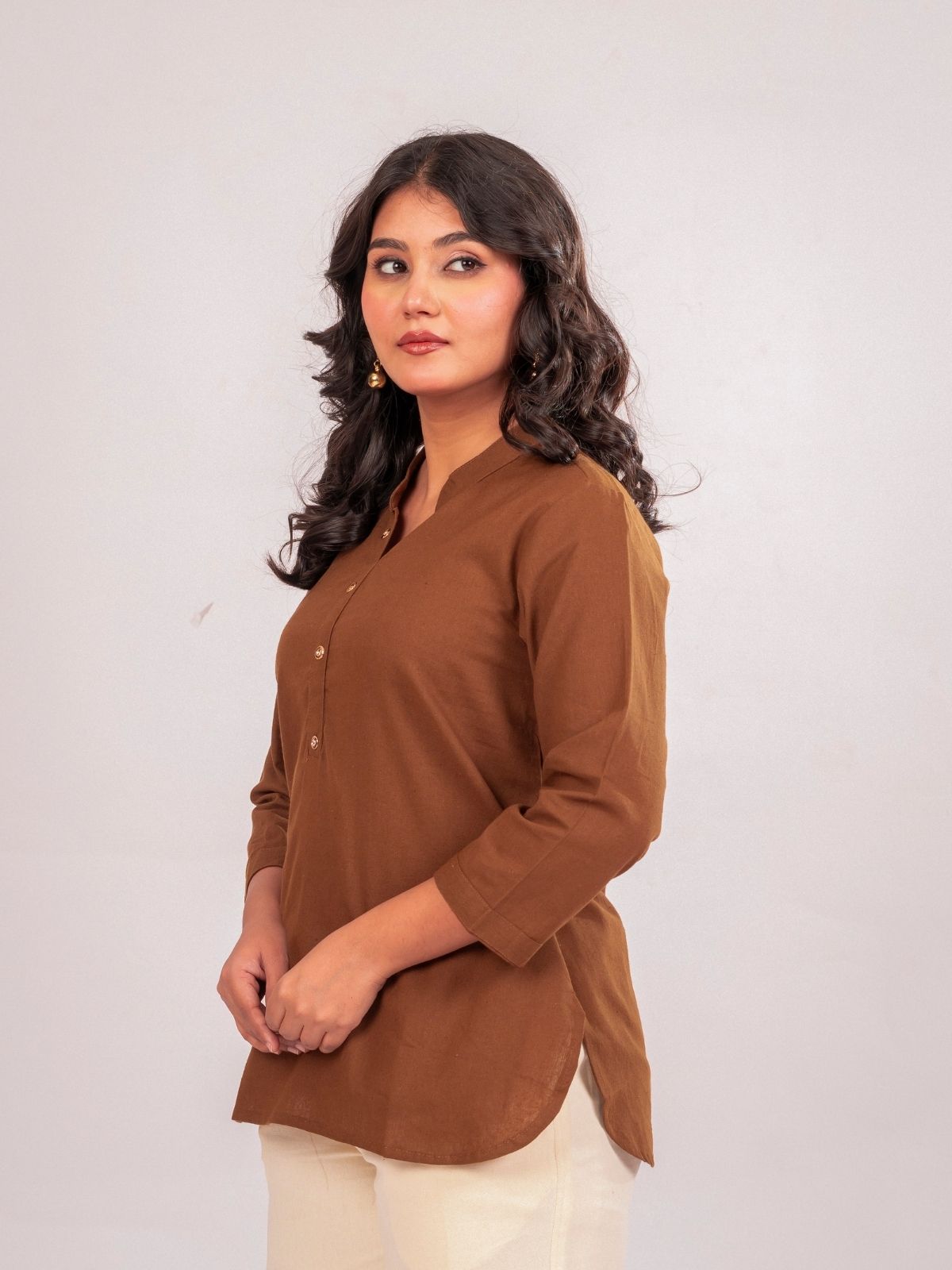 Brown Cotton Comfort Tops