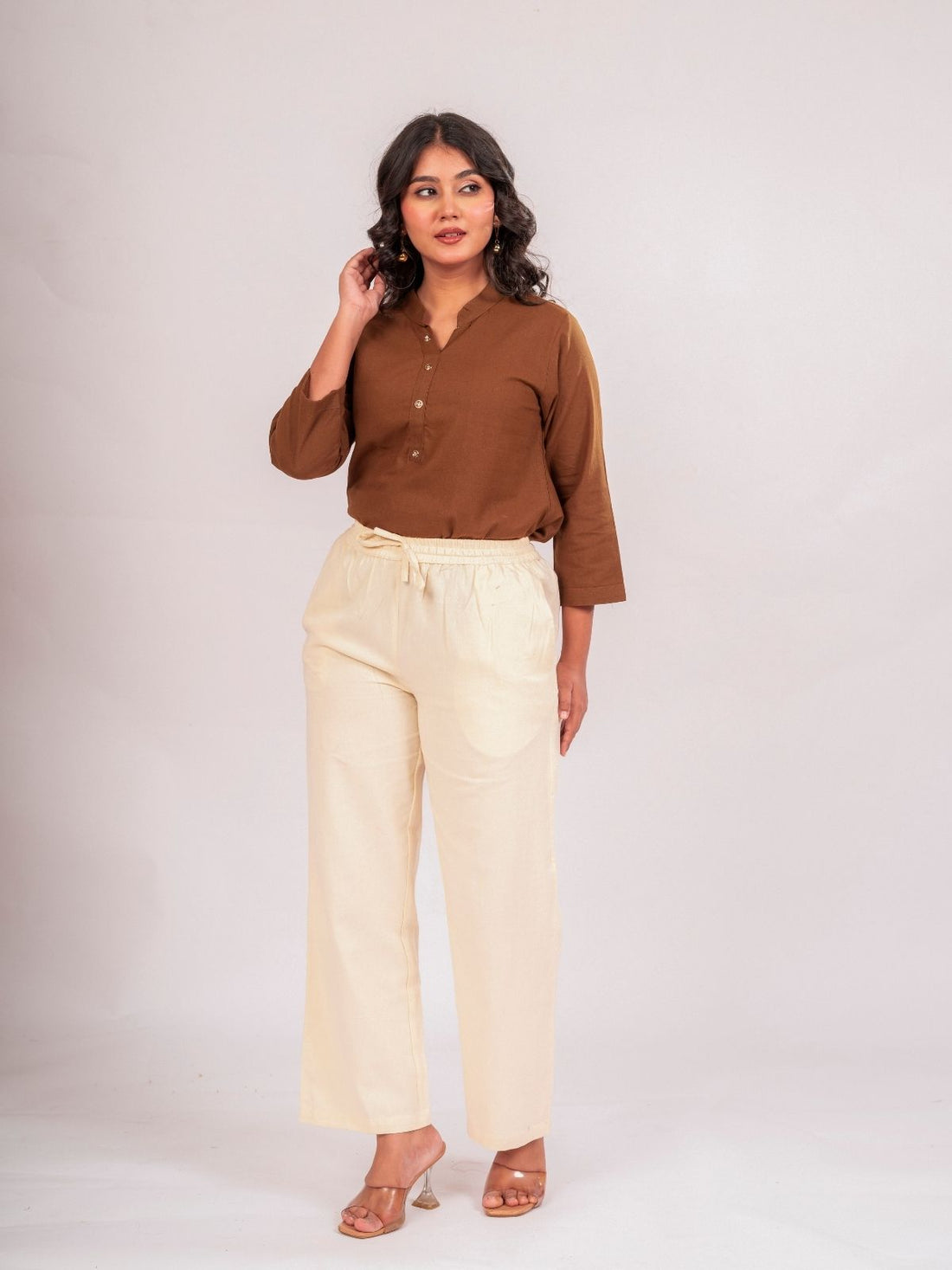 Brown Cotton Comfort Tops