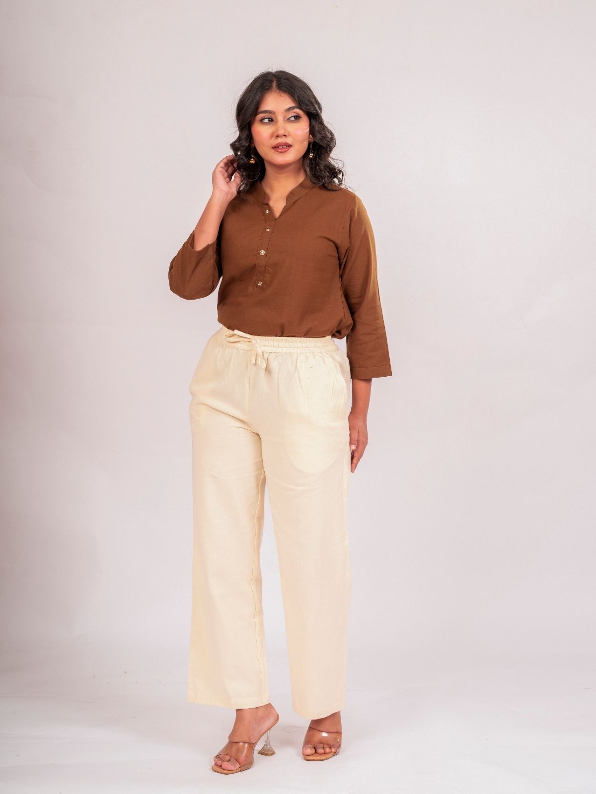 Brown Cotton Comfort Tops