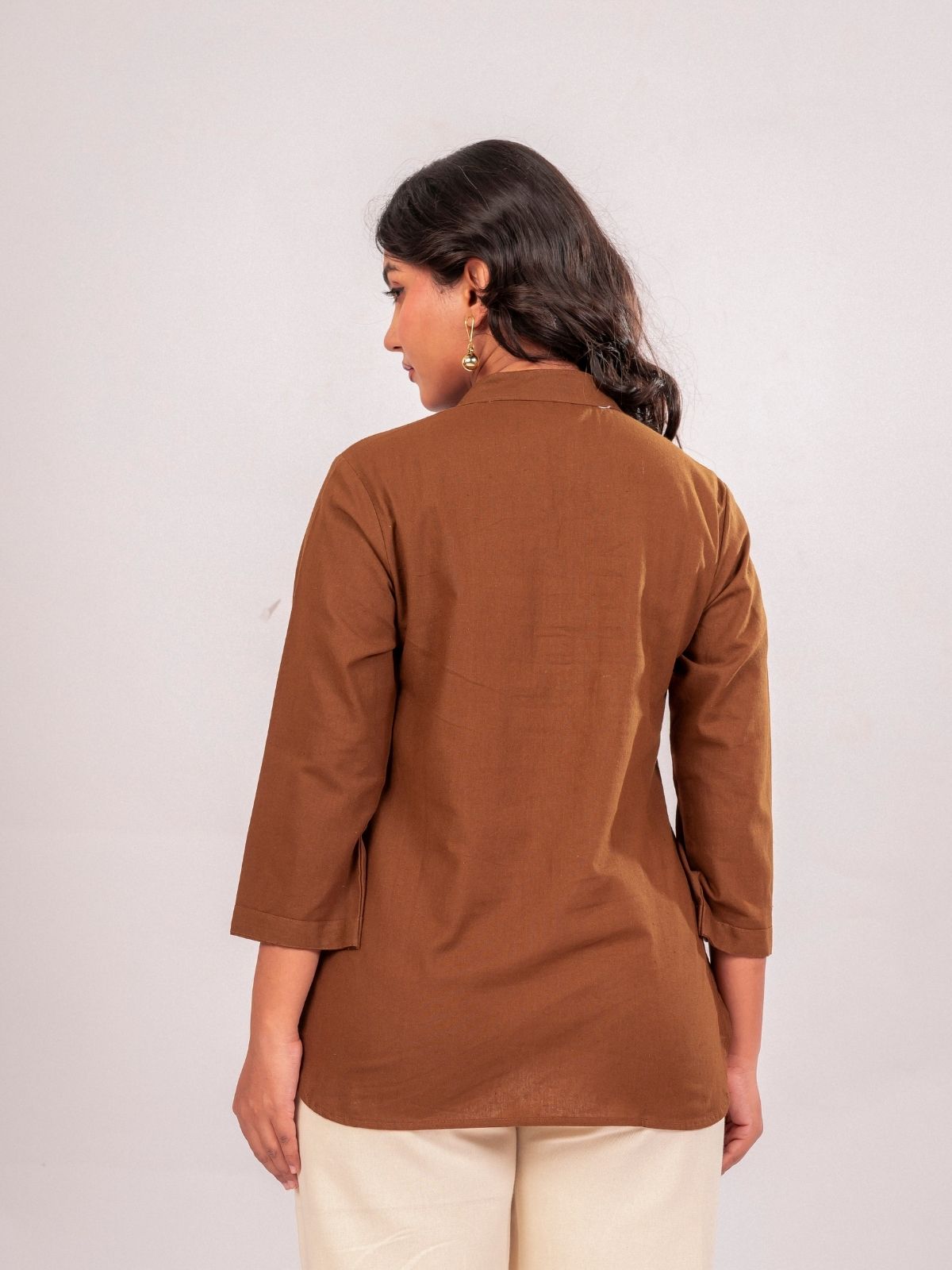 Brown Cotton Comfort Tops