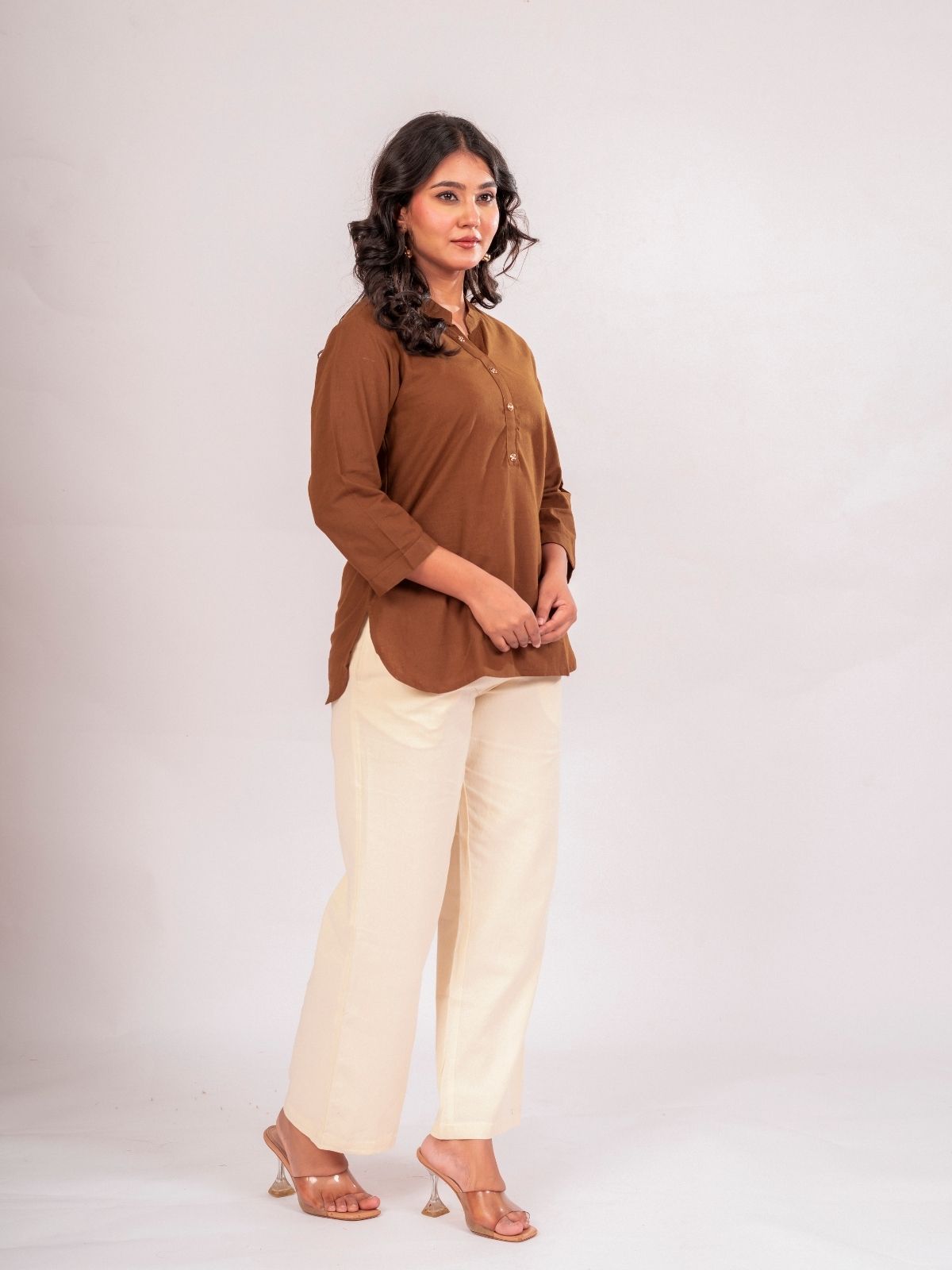 Brown Cotton Comfort Tops