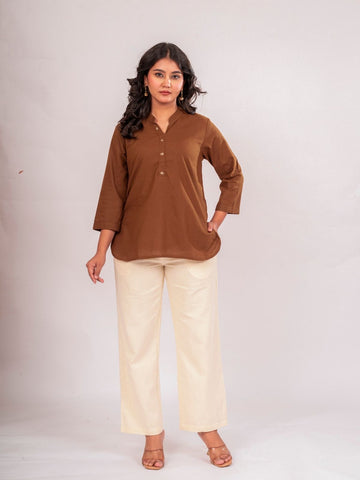 Brown Cotton Comfort Tops