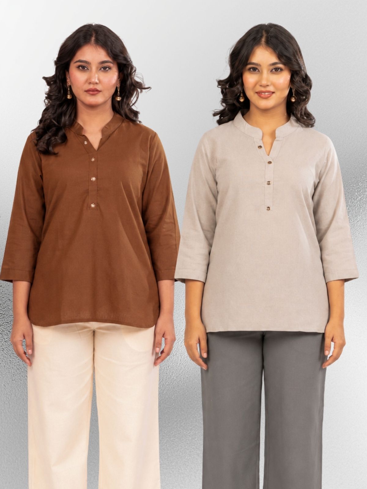 Brown & Grey Cotton Comfort Tops Combo
