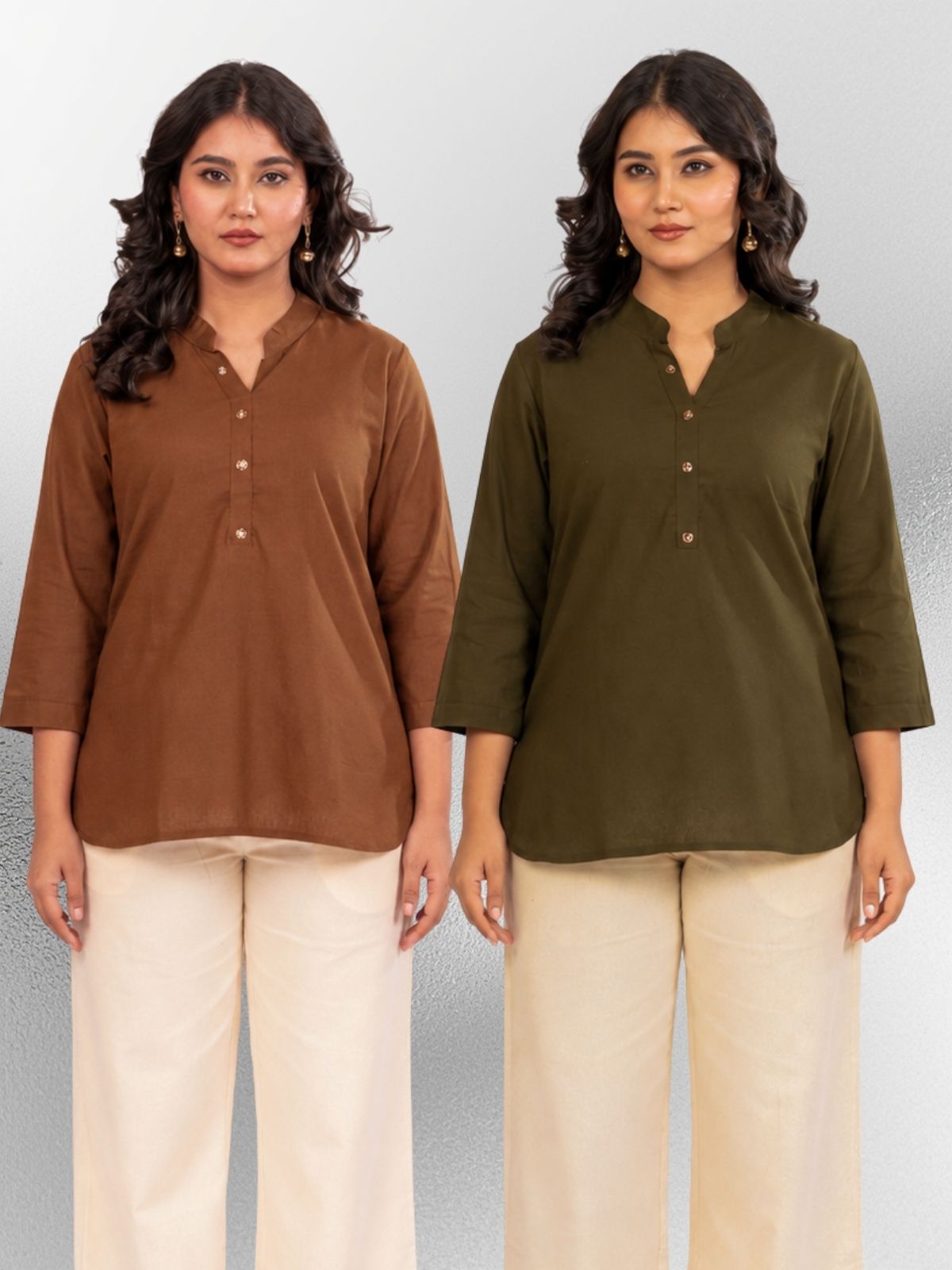 Brown & Mehndi Cotton Comfort Tops Combo