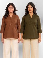 Brown & Mehndi Cotton Comfort Tops Combo
