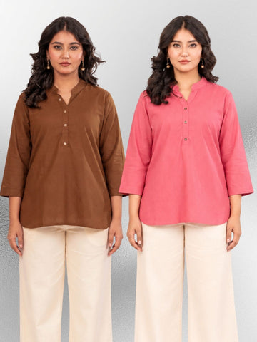 Brown & MauvePink Cotton Comfort Tops Combo