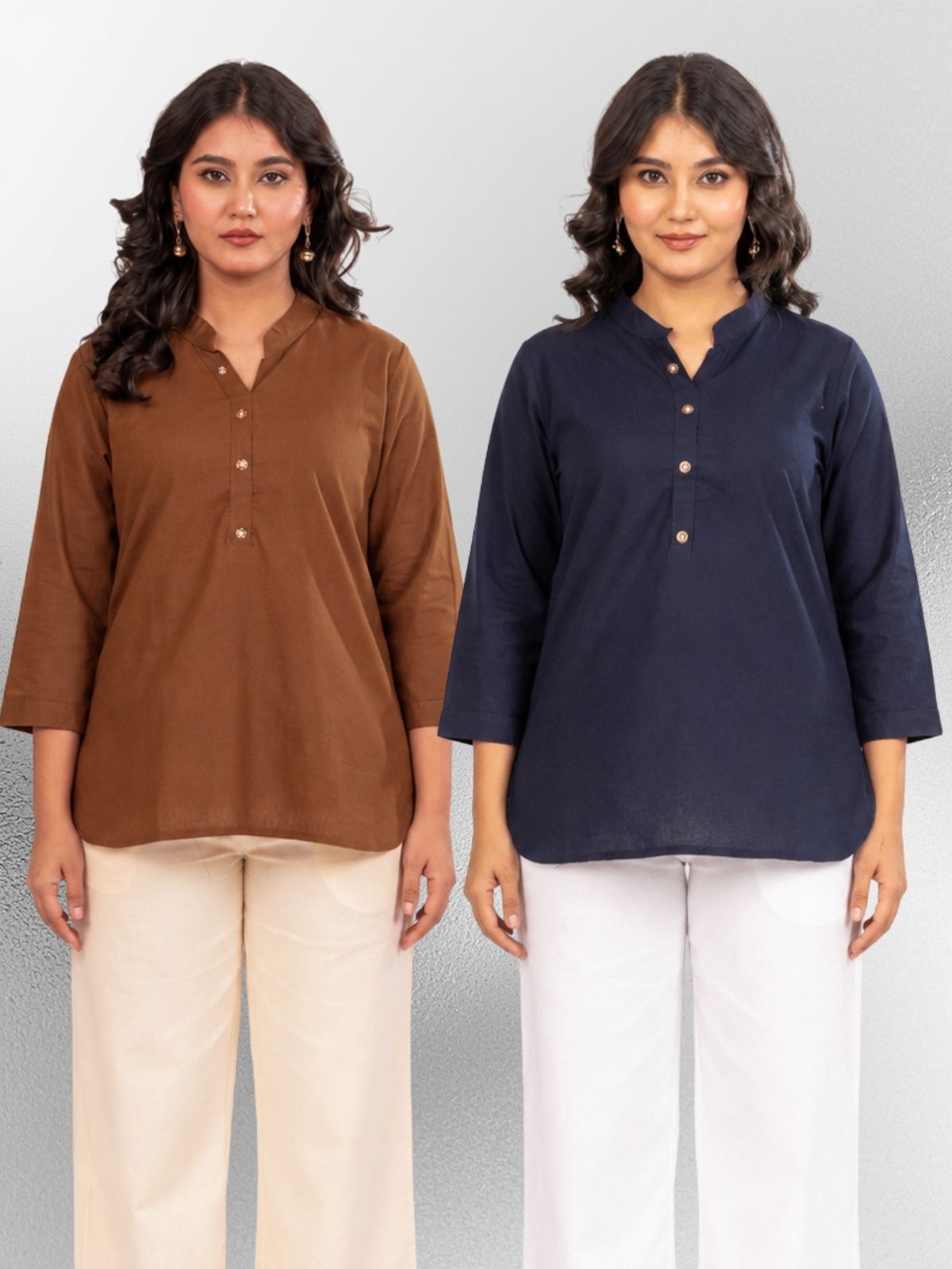 Brown & NavyBlue Cotton Comfort Tops Combo