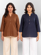 Brown & NavyBlue Cotton Comfort Tops Combo