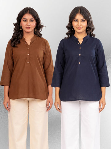 Brown & NavyBlue Cotton Comfort Tops Combo