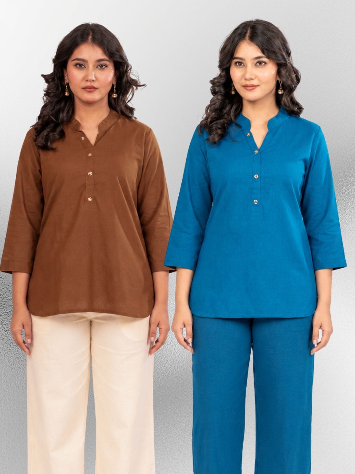 Brown & Turquoise Cotton Comfort Tops Combo